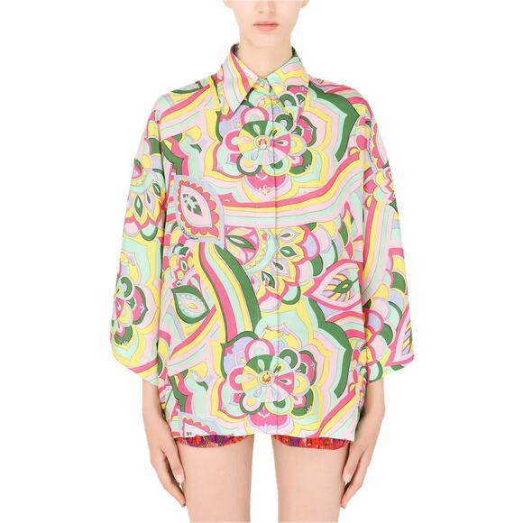 NWT Dolce & Gabbana Dolce & Gabbana abstract-print silk shirt IT 36 XXS - Picture 1 of 15